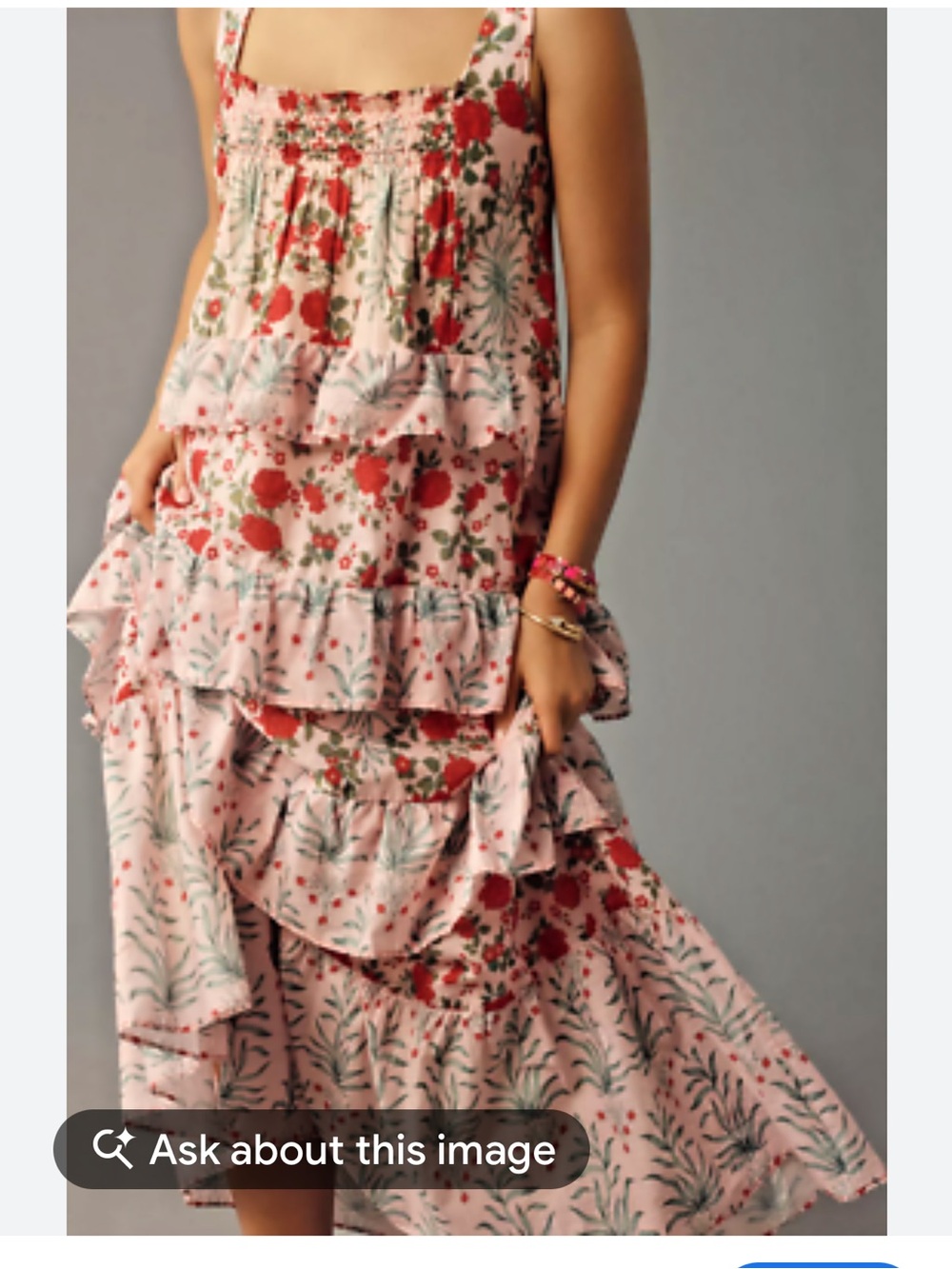 Anthropologie Pink Floral Tiered Ruffle Maxi Dress